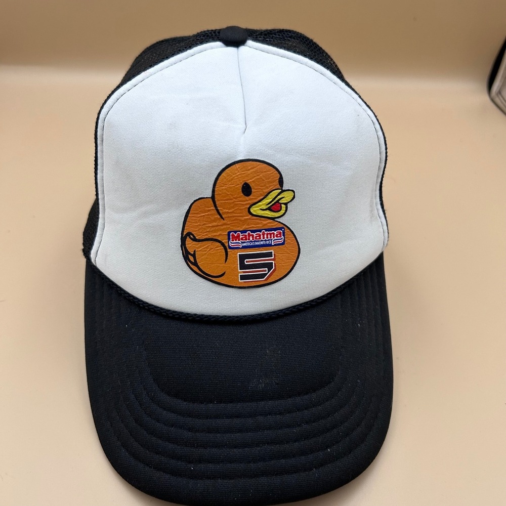 Otto Mahatma Rice Duck Trucker Hat Black White Snapback Mesh Cap Promo Vintage